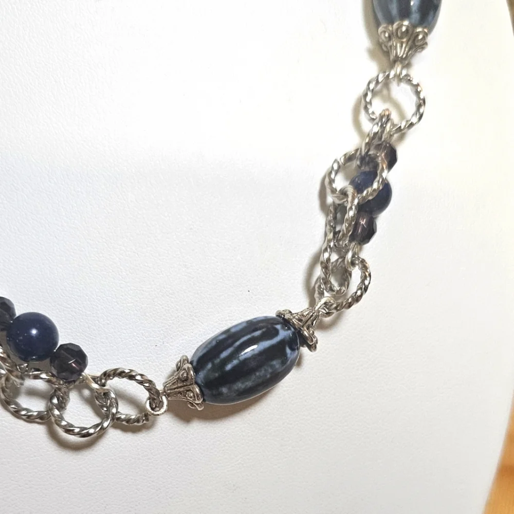Rare Find Vintage Lapis Lazuli & Calsilica Handcrafted and Engraved Necklace